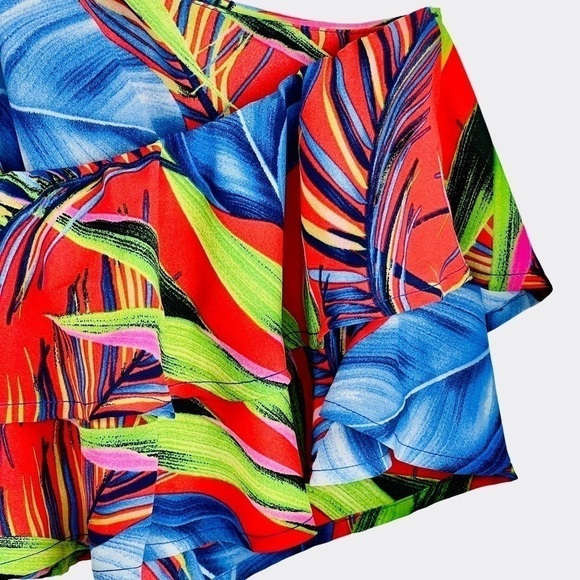 New-shop17 Two Pc Set Tropical Multi color, Ruffled Top Wide Leg Neck Tie Pants - Picture 13 of 16